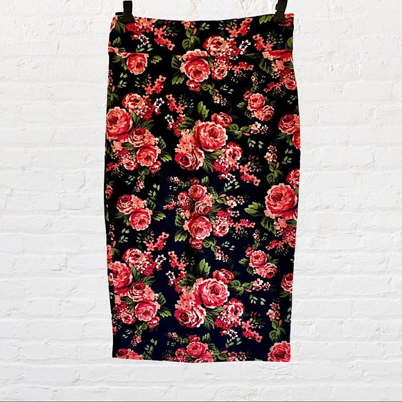 HIGH WAIST BACK SLIT FLORAL BELOW KNEE SKIRT - Picture 1 of 6